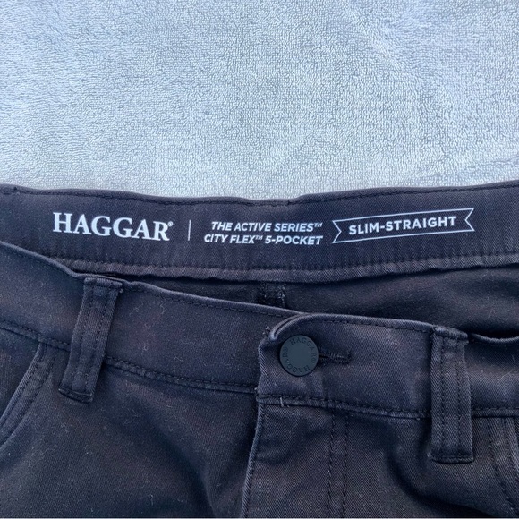 Haggar Slim Straight Black Pants - Mens 38 x 30 Stretch - Picture 2 of 9